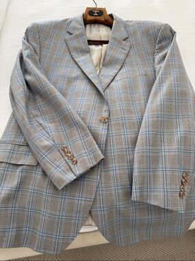 Peter Millar Light Gray Blazer with Blue Windowpane